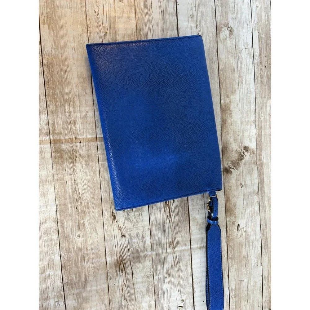 Stella & Dot Avalon Envelope Clutch - Cobalt Blue Pebbled Leather Gold Hardware